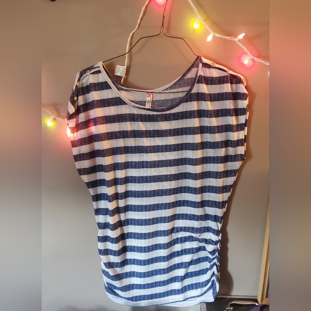 1X Plus Chris& Carol Blue and White Striped Blouse
